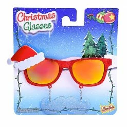 Sunstaches Adult Red Glitter Santa Sunglasses With Mustache | Sun-Staches